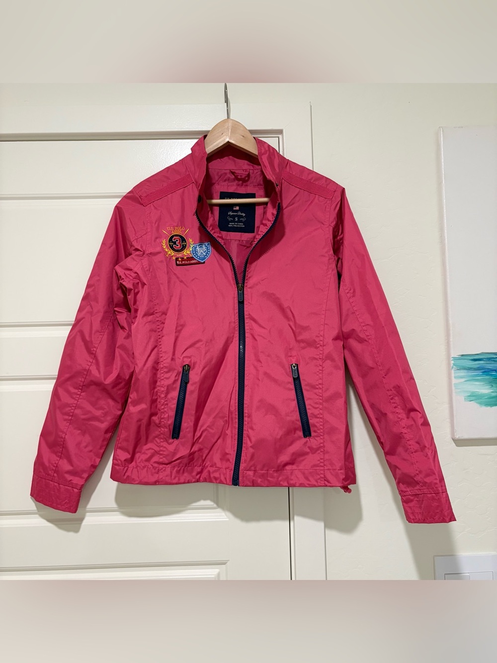 U.S. Polo Assn. Bright Pink Lightweight Windbreaker with Navy Trim